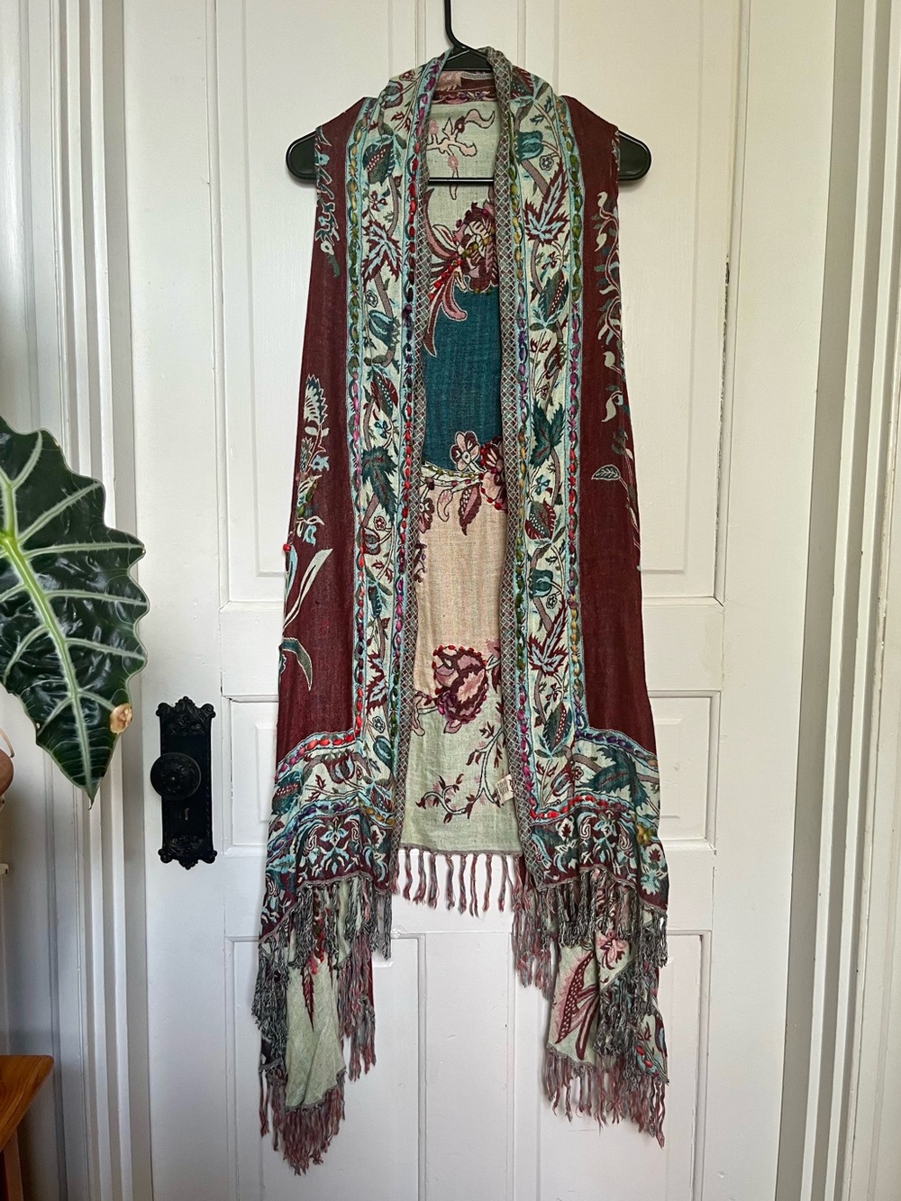 Raj Multicolor Floral Fringe Vest - Burgundy, Teal, Cream